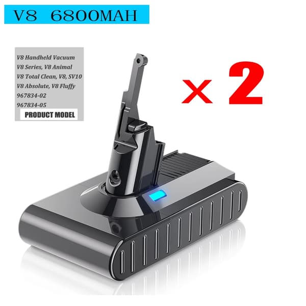 V8 Erstatningsbatteri, 6800mah kapacitet, egnet til V8 Fluffy og Absolute,2 stk 6800mah