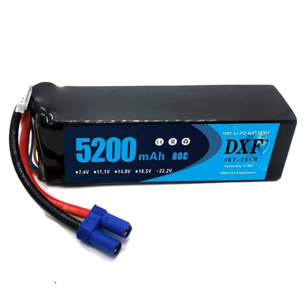 DXF 6S Lipo-batteri, 5200mAh kapacitet, 80C afladningshastighed,2PCS6S520080CEC5