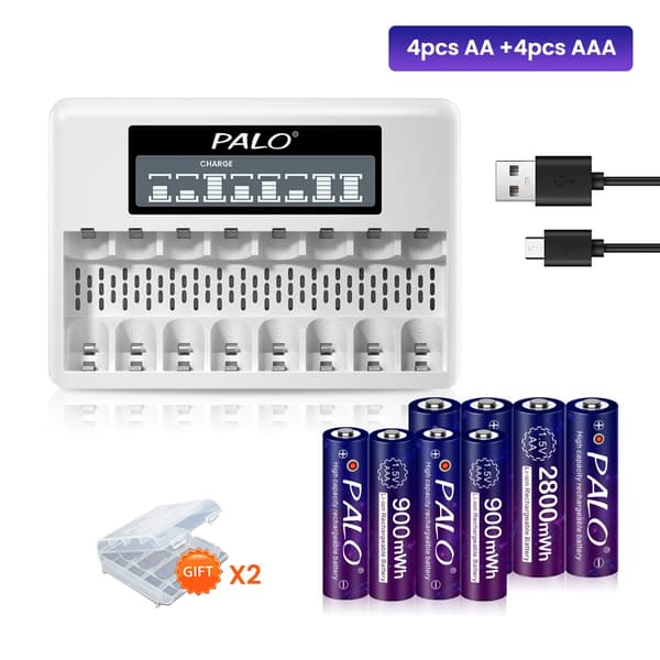 Genopladeligt batterisæt, inkluderer AA & AAA, 2800mWh & 900mWh kapacitet,4AA AAA og oplader