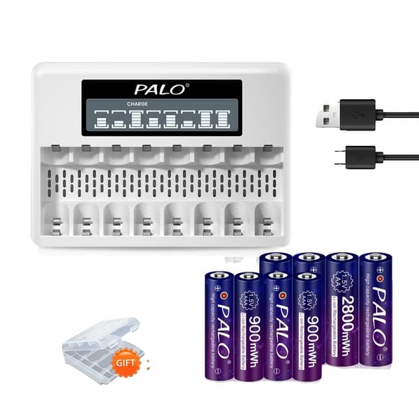 Genopladeligt batterisæt, inkluderer AA & AAA, 2800mWh & 900mWh kapacitet,4AA AAA og oplader