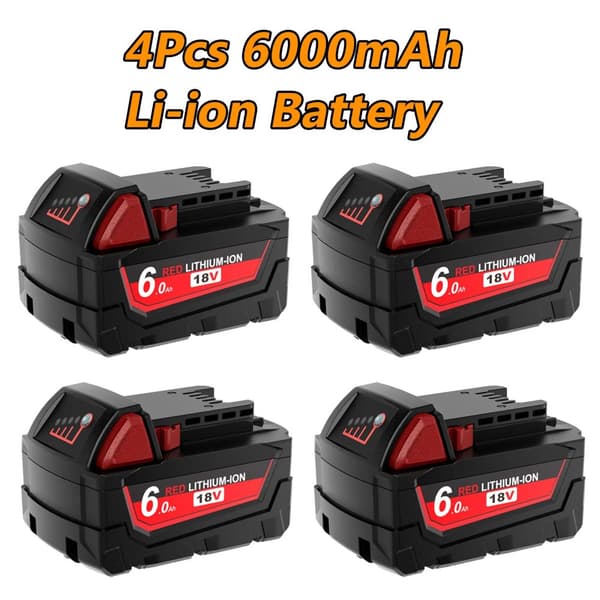 Vaihtobatteri M18-työkaluille, 6000mAh kapasiteetti, 18V Li-Ion teho,4Kpl Akut