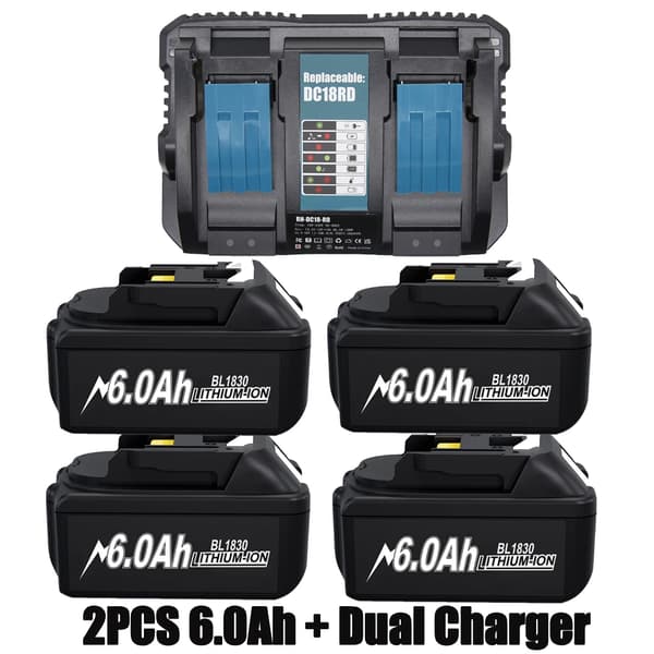 18V Batteripack, 6.0Ah Kapacitet, FCC & RoHS Certifierad,18V, 4 6.0ah Laddare