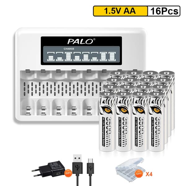 Genopladeligt AA Li-ion batteri, 3500mWh kapacitet, Ideelt til fjernbetjeninger,16AA 1 Oplader