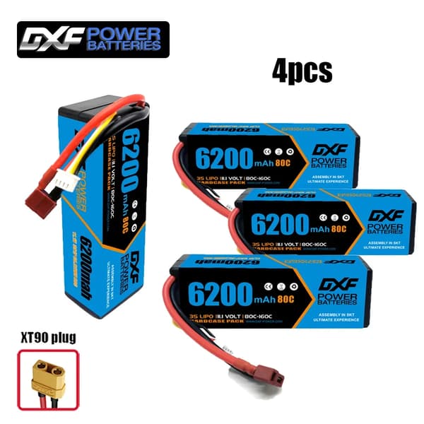 DXF Lipo-akku, 11.1V 6200mAh kapasiteetti, 80C purkausnopeus,4PCS3S620080CXT90