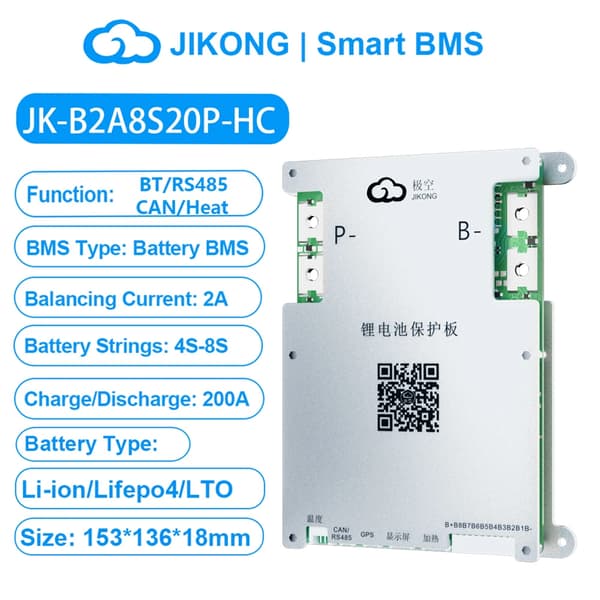 Smart BMS, 2A Balanceringsstrøm, 200A Opladnings/afladningsstrøm,B2A8S20P-Heat-CAN
