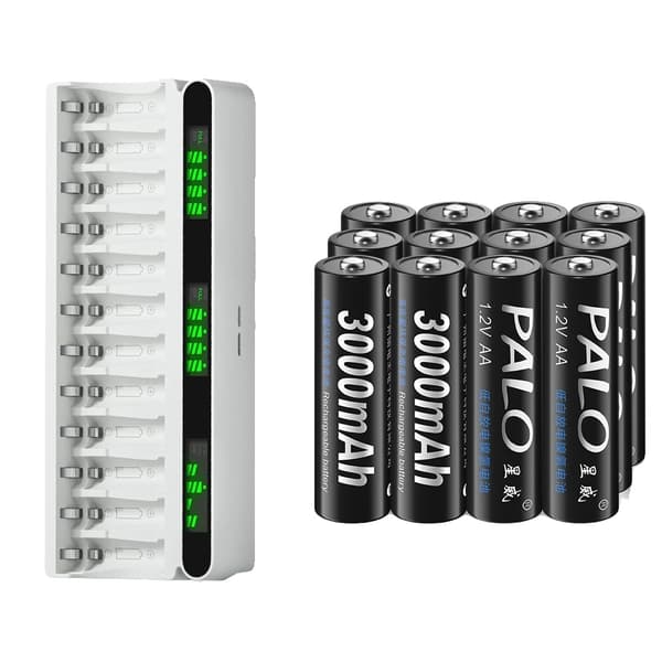 PALO Genopladelige AA-batterier, 3000mAh kapacitet, inkluderer batteriæske,12 batteri 1 oplader