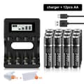 Miniatyrbillede 2 af 2: Genopladelige AA Li-Ion Batterier, 1,5V, 3400mWh Kapacitet,12 batteri 1 oplader