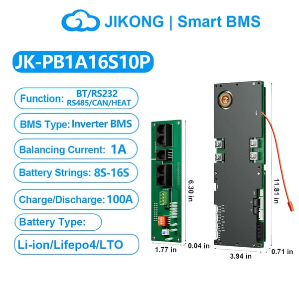 Smart BMS, Inverter Type, 8S-16S Batteristrenge,JK-PB1A16S10P