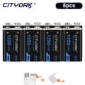 Miniatyrbillede 2 af 2: CITYORK 9V Genopladeligt Batteri, 1200mAh Kapacitet, Micro USB Opladning,8stk