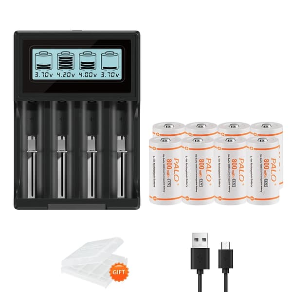PALO 16340 Genopladeligt Batteri, 800mAh Kapacitet, 3.7V Spænding,8 stk. og oplader
