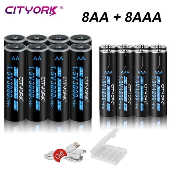 Genopladelige AA- og AAA-batterier, 3000 mAh batterikapacitet, USB-opladning,8AA-8AAA Batteri