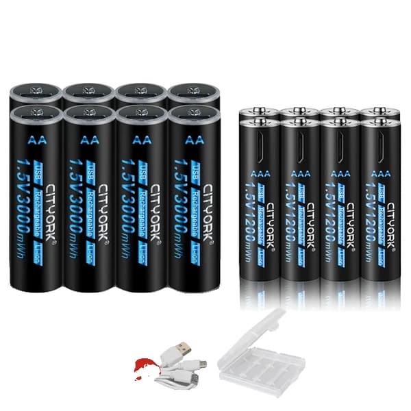 Genopladelige AA- og AAA-batterier, 3000 mAh batterikapacitet, USB-opladning,8AA-8AAA Batteri