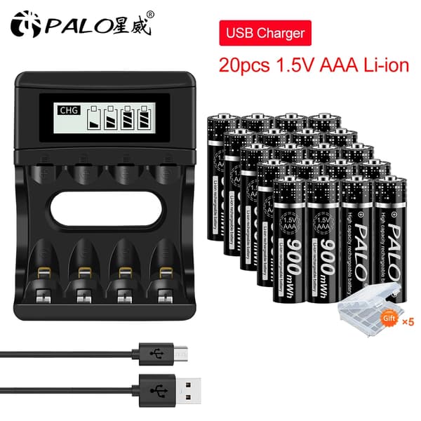 Genopladeligt AAA Lithium Batteri Sæt, 12-20 Batterier Inkluderet, Oplader med CE Certificering,20 AAA og oplader