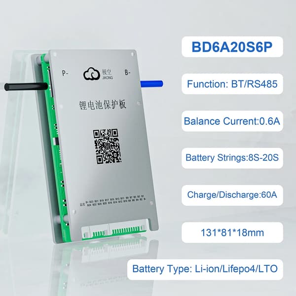 Smart BMS, BT/RS485 kommunikation, aktiv balance, beskyttelsesfunktioner,JK-BD6A20S6P