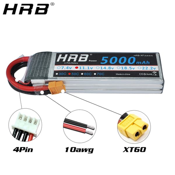 HRB 18.5V Lipo-akku, 5000mAh kapasiteetti, 50C purkausnopeus,5000mah 50C T