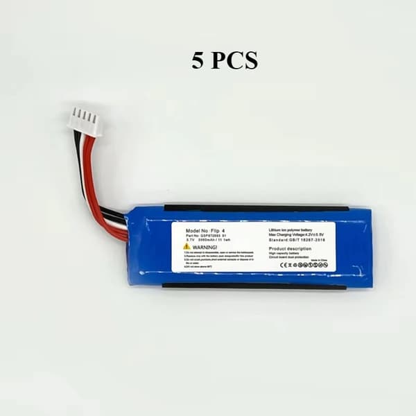 Erstatningsbatteri til JBL Flip 4, 3000mAh kapacitet, Li-Polymer konstruktion,5 stk. batteri