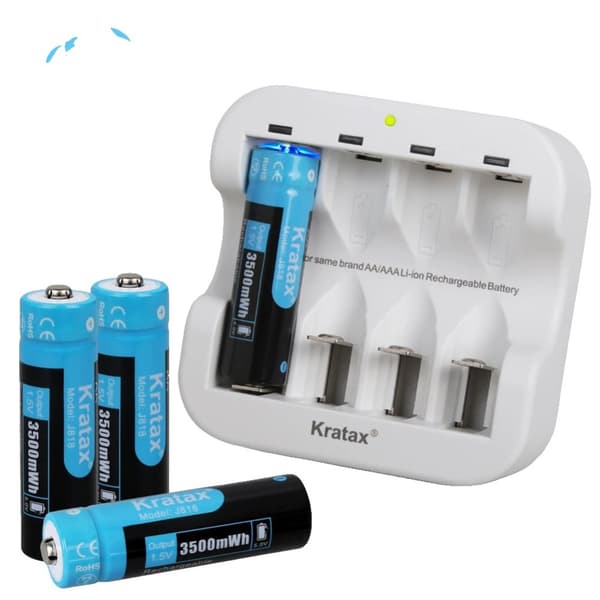 AA Li-ion genopladelige batterier, 3500mWh kapacitet, hurtiglader inkluderet,4 stk AA med oplader, 1,5V