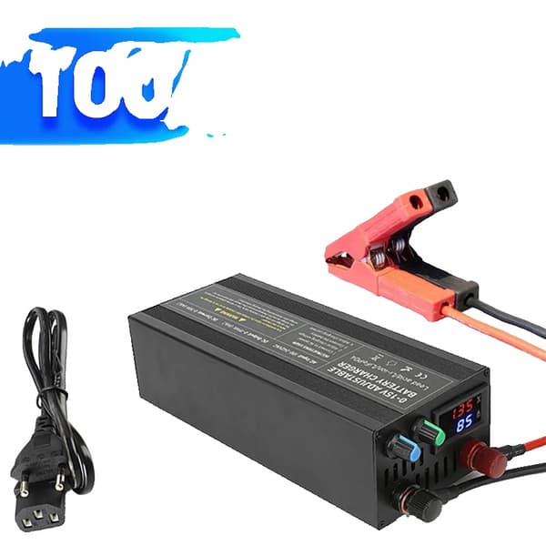 12V Lithiumbatterioplader, justerbar strøm op til 60A, CE-certificeret,12V, 100Ah Alligator Clip-a