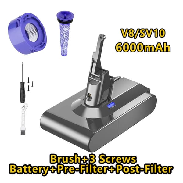 Erstatning for V8 SV10, 6000mAh kapacitet, intelligente beskyttelsesfunktioner,1 batteri 1pre 1post-a