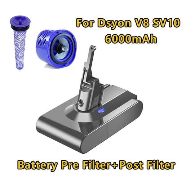 Ersättning för V8 SV10, 6000mAh kapacitet, intelligenta skyddsfunktioner,1 batteri 1pre 1post