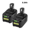 Miniatyrbillede 2 af 2: Ryobi One Plus 18V Batteri, 5.5Ah Kapacitet, 4 LED Strømindikator,2 stk 5,5Ah batteri
