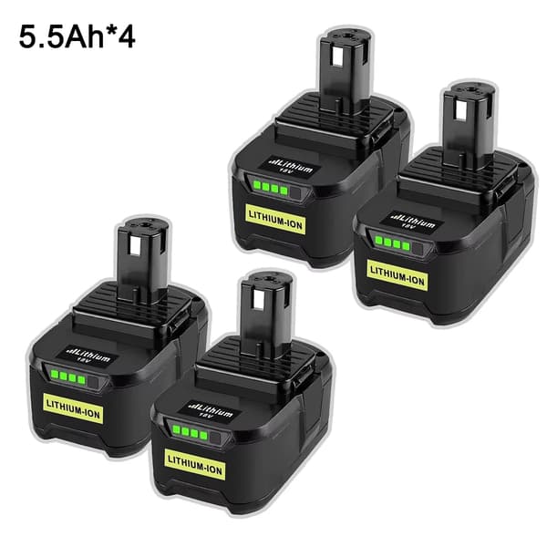 Ryobi One Plus 18V Batteri, 5.5Ah Kapacitet, 4 LED Strømindikator,4 stk 5.5Ah batteri