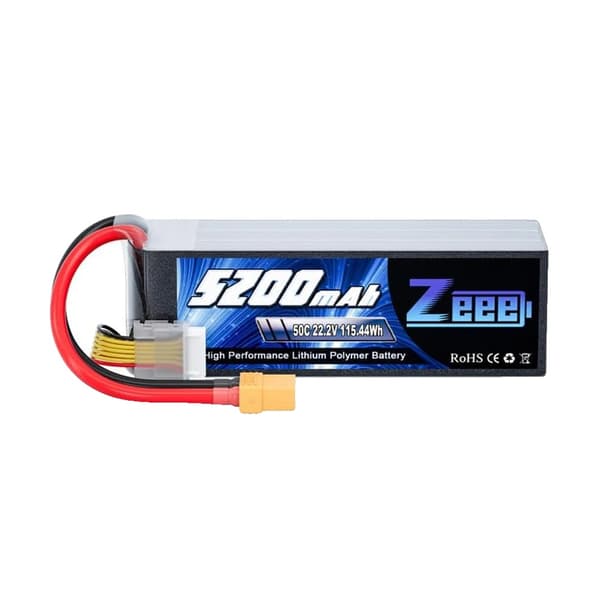 Zeee 6S LiPo-batteri, 5200mAh kapacitet, 50C afladningshastighed,6S 50C 5200 XT90