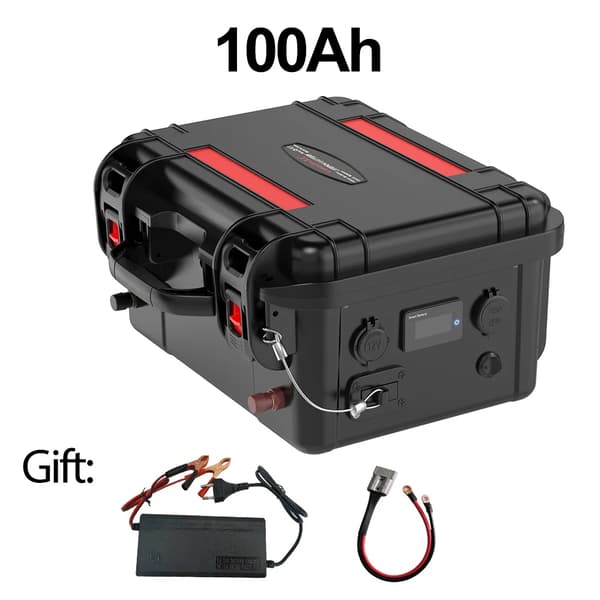 12V LiFePO4-batteri, 100AH/120AH kapacitet, flere udgangsforbindelser,100AH 12,8V Sort