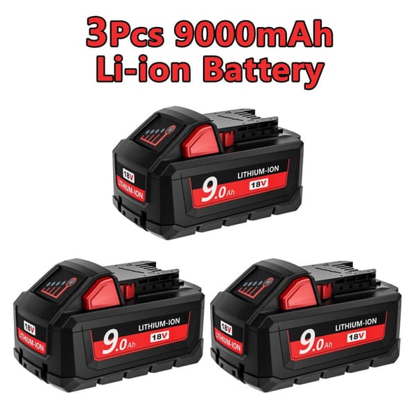 9000mAh litiumjonbatteri, 18V spänning, överladdningsskydd,3Pcs Batteri