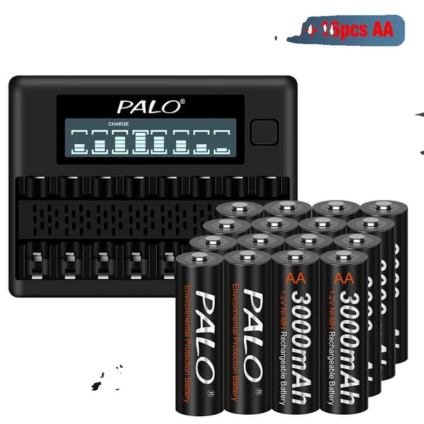 AA genopladeligt batteri med smart oplader, 3000mAh kapacitet, 1800 opladningscyklusser,16batteri 1oplader