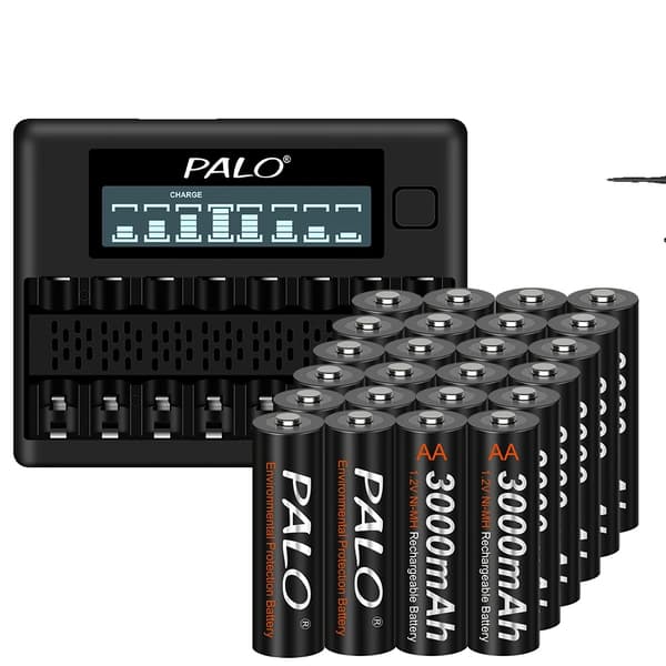 AA uppladdningsbart batteri med smart laddare, 3000mAh kapacitet, 1800 uppladdningscykler,24batteri 1laddare