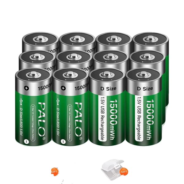 Uppladdningsbart D-storleksbatteri, USB-kabel laddning, Li-jonbatterier,12PCS Batteri
