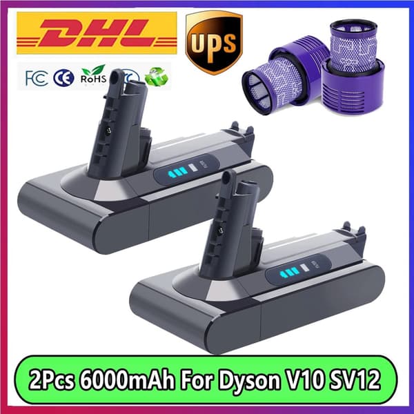 Erstatningsbatteri til V10, 6000mAh kapacitet, smarte beskyttelsesfunktioner,2Pcs 6000mAh