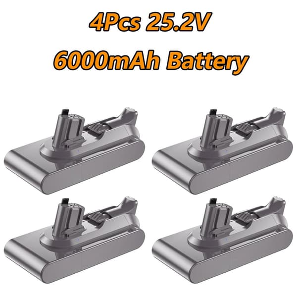 Genopladeligt støvsugerbatteri, 25,2V spænding, 6000mAh kapacitet,4Pcs 6000mAh