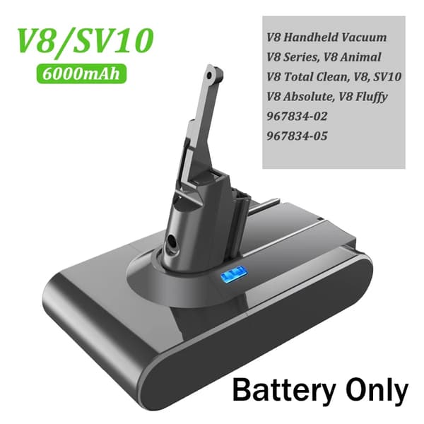 Genopladeligt batteri til støvsuger, 6000mAh kapacitet, 21,6V spænding,1stk v8 6.0AH