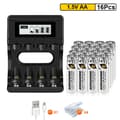 Miniatyrbillede 2 af 2: PALO AA Lithium-ion genopladeligt batteri, 1,5V output, inkluderer opbevaringsetui,16AA 1 Oplader