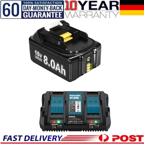 8000mAh kapacitet, 18V spænding, Li-Ion type,1X8.0Ah1X6A Oplader