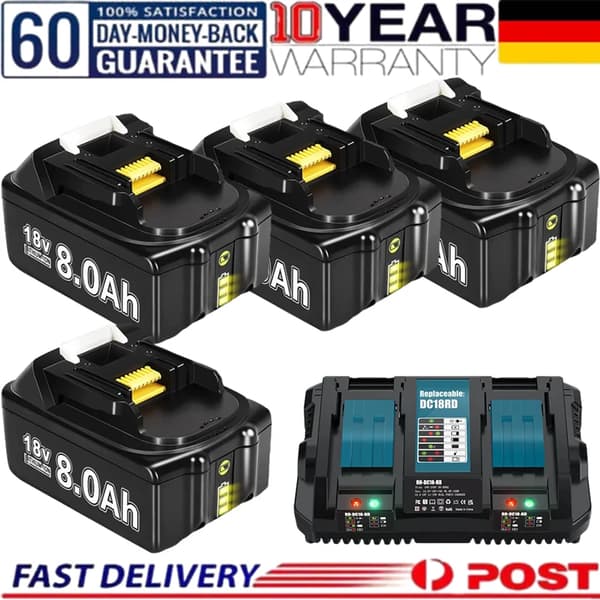 8000mAh kapacitet, 18V spænding, Li-Ion type,4X8.0Ah1X6A Oplader