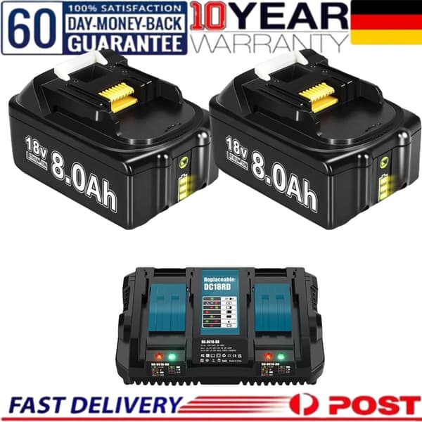 8000mAh kapacitet, 18V spænding, Li-Ion type,2X8.0Ah1X6A Oplader