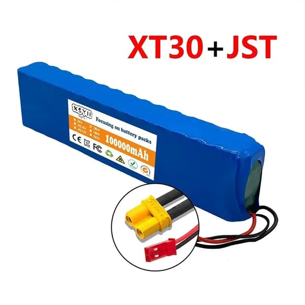 Lithiumbatteripakke, 100000mAh kapacitet, 36V spænding, BMS-funktion,XT30-JST