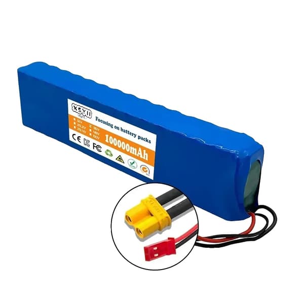 Lithiumbatteripakke, 100000mAh kapacitet, 36V spænding, BMS-funktion,XT30-JST