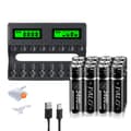 Miniatyrbillede 1 af 2: Li-Ion genopladelige batterier, 1,5V spænding, 3400mWh kapacitet, smart opladning,12stk og oplader