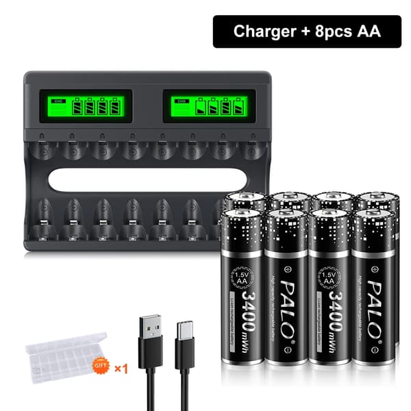Li-Ion genopladelige batterier, 1,5V spænding, 3400mWh kapacitet, smart opladning,8stk og oplader