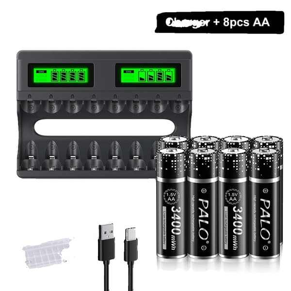Li-Ion genopladelige batterier, 1,5V spænding, 3400mWh kapacitet, smart opladning,8stk og oplader