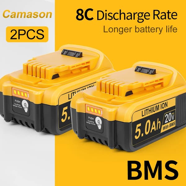 5Ah batteri, 18V & 20V kompatibilitet, BMS-system, LED strømindikator,2 STK 5Ah Batteri
