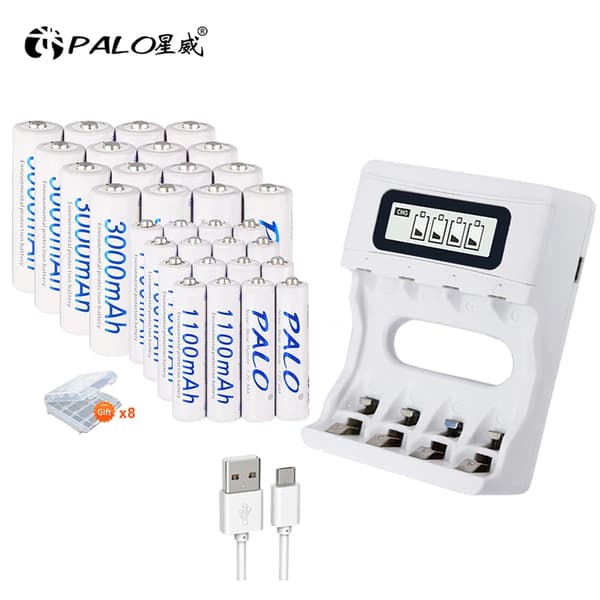 Genopladelige AA AAA Batterier, 3000mAh AA Kapacitet, 1100mAh AAA Kapacitet,16AA16AAAogoplader