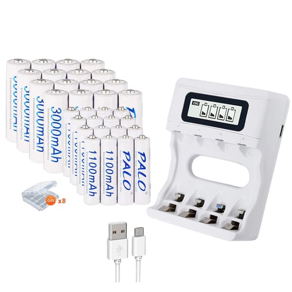 Genopladelige AA AAA Batterier, 3000mAh AA Kapacitet, 1100mAh AAA Kapacitet,16AA16AAAogoplader