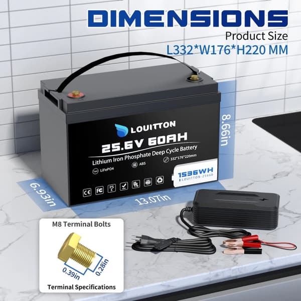 24V 60Ah Lithium Iron Phosphate Batteri, Høj Afladningskapacitet, Forlænget Levetid,24V 60AH