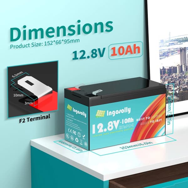 LiFePO4-batteri, 12V, flere kapaciteter op til 30Ah, F2- og M6-terminalmuligheder,12V 10AH