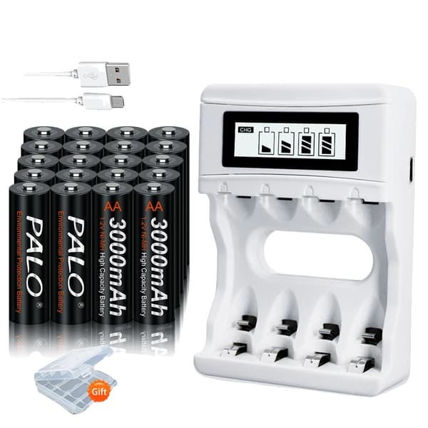 Genopladeligt AA-batteri, 3000mAh kapacitet, inkluderet smart oplader, 12V, 20AA og oplader